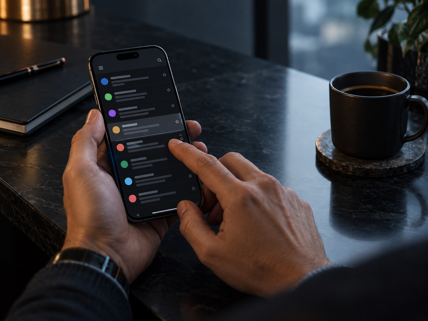 Email management interface on a smartphone