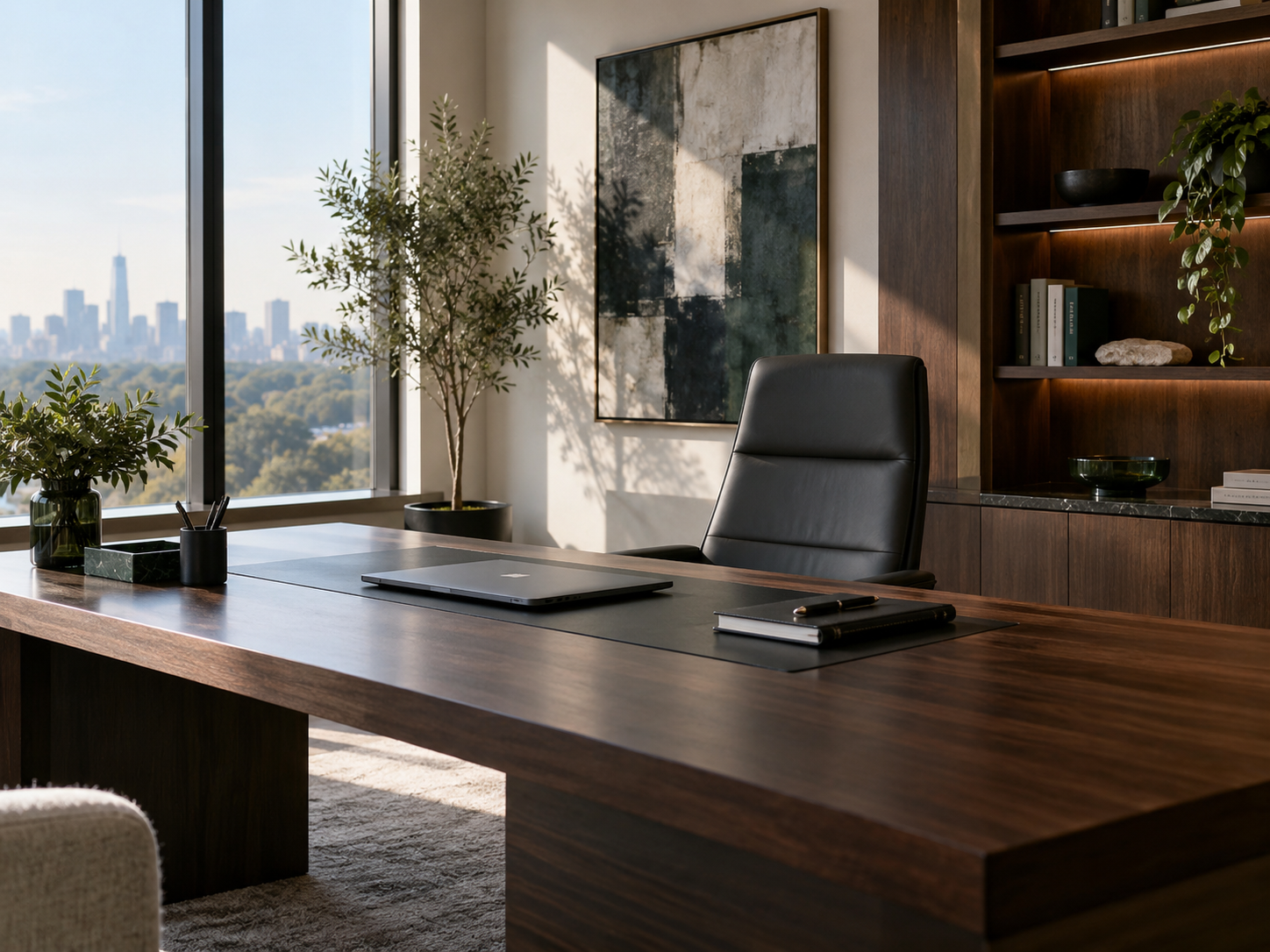Organized executive office in morning light